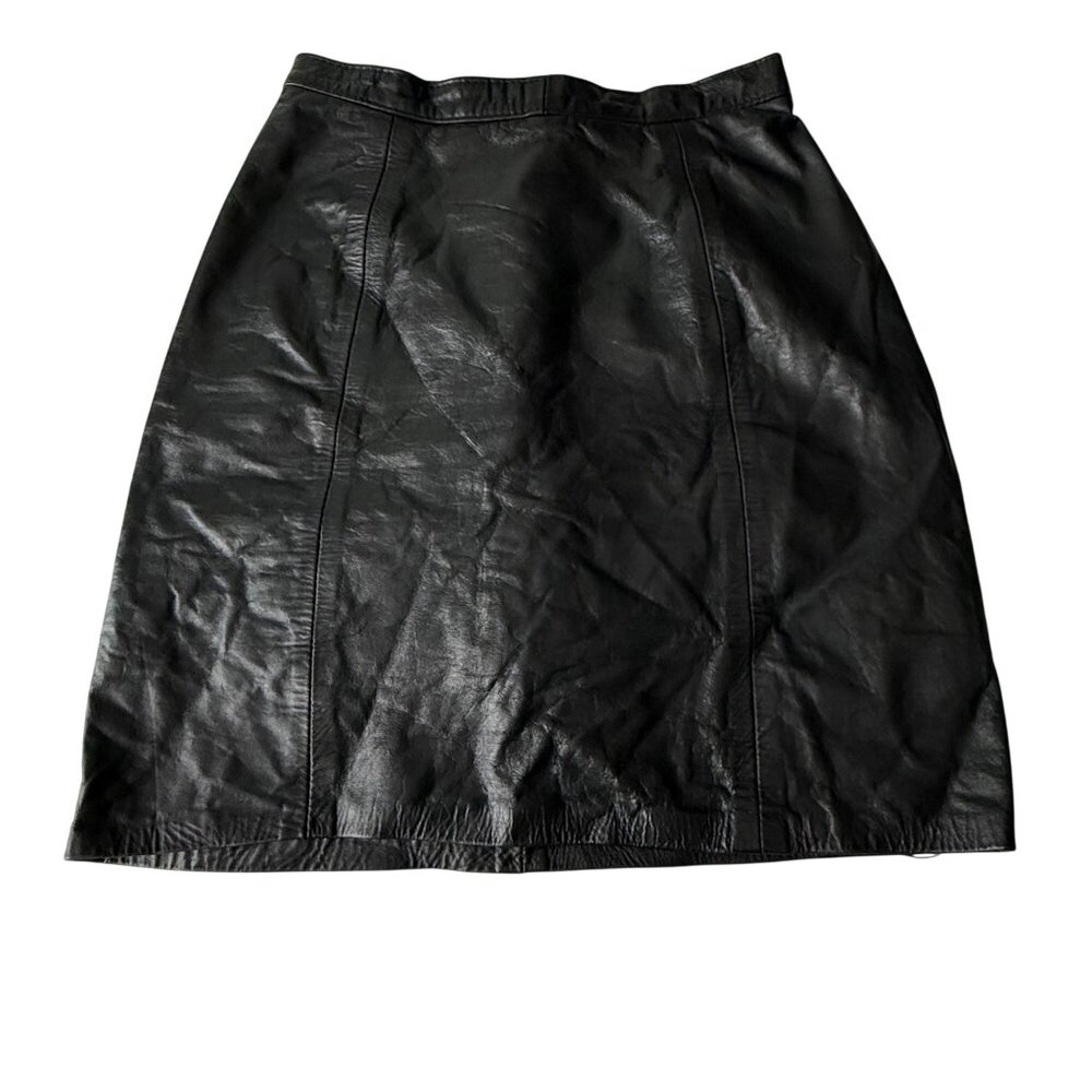 Vintage Phoenix Black Leather Pencil Skirt Genuine Leather Lined, Made In USA Wa